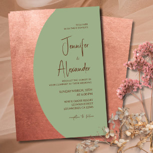 Copper Terracotta & Sage Green Minimalist Wedding Invitation