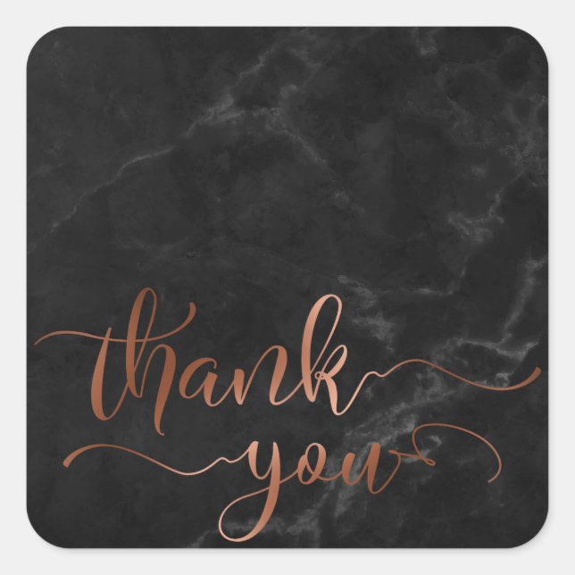 Copper Thank You Script Over Black Marble Square Sticker (Front)