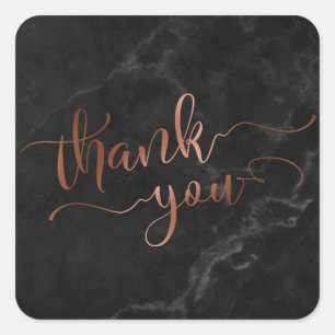 Copper Thank You Script Over Black Marble Square Sticker