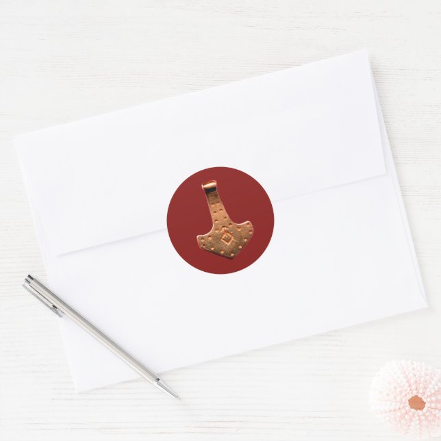 Copper Thor Hammer red small round stickers (Envelope)