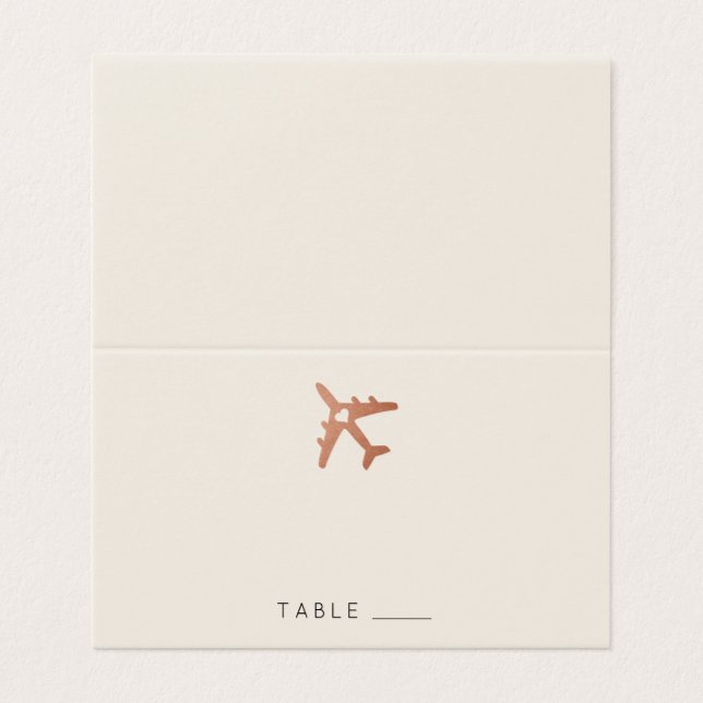 Copper Travel Theme Aeroplane Place Card (Outside Unfolded)