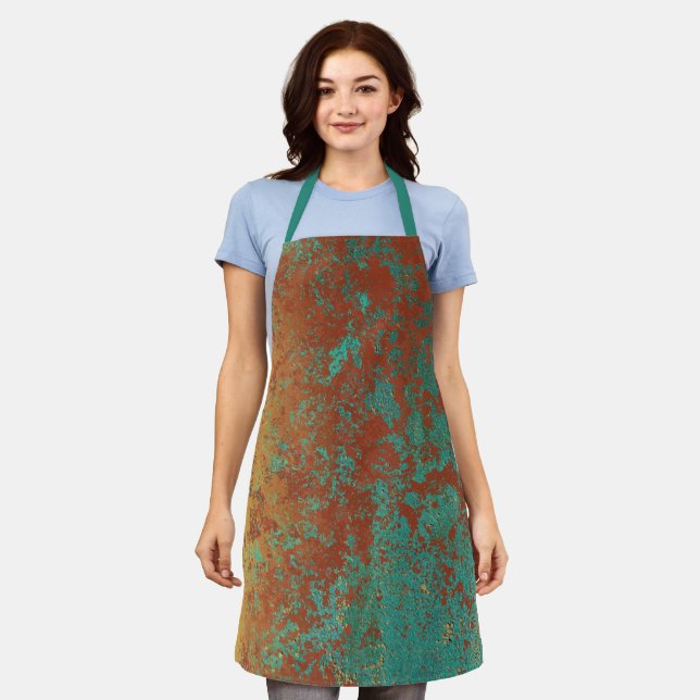 Copper Turquoise Blue Orange Brown Texture Apron (Worn)