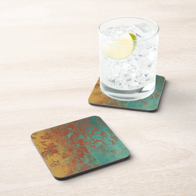 Copper Turquoise Blue Orange Brown Texture Coaster (Right Side)
