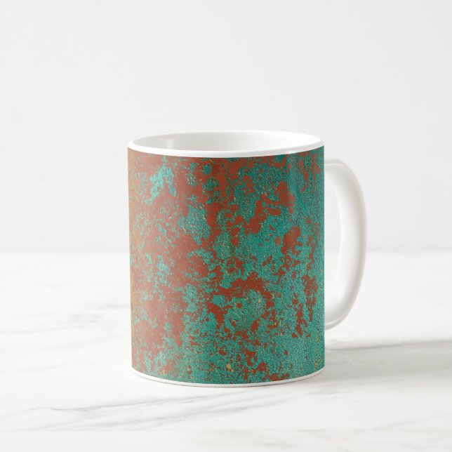 Copper Turquoise Blue Orange Brown Texture Coffee Mug (Front Right)