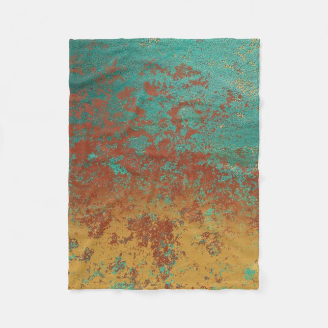 Copper Turquoise Blue Orange Brown Texture  Fleece Blanket (Front)
