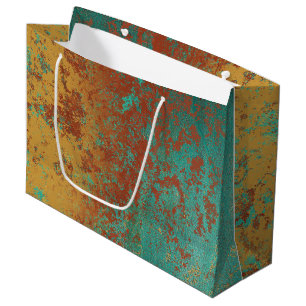 Copper Turquoise Blue Orange Brown Texture Large Gift Bag