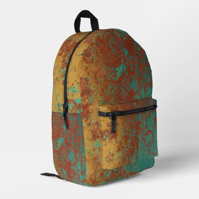 Copper Turquoise Blue Orange Brown Texture Printed Backpack (Back Corner Left)