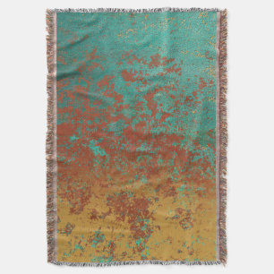 Copper Turquoise Blue Orange Brown Texture Throw Blanket
