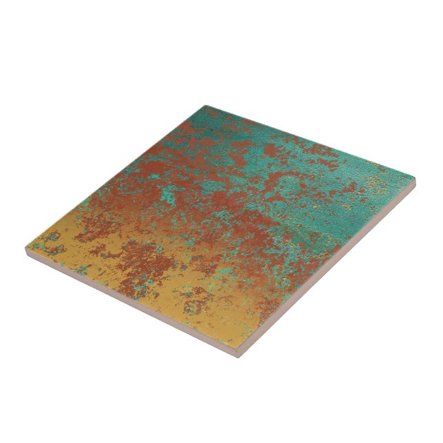 Copper Turquoise Blue Orange Brown Texture Tile (Side)