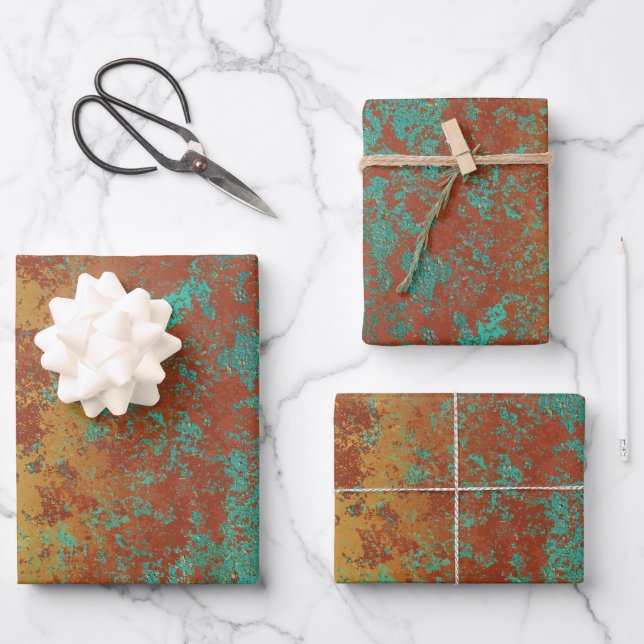 Copper Turquoise Blue Orange Brown Texture Wrapping Paper Sheet (Front)