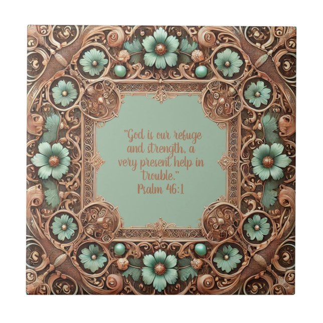 Copper Turquoise Fillagree Frame Bible Verses  Tile (Front)