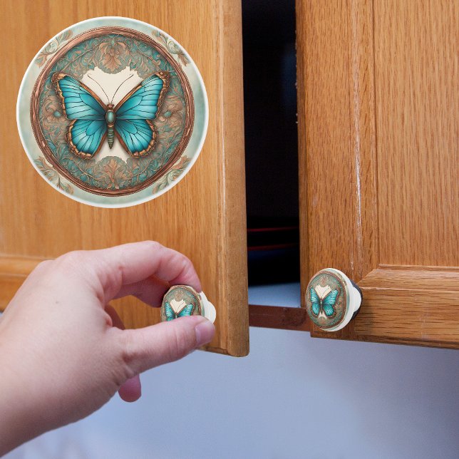 Copper Turquoise Framed Moth Ceramic Knob (Creator Uploaded)