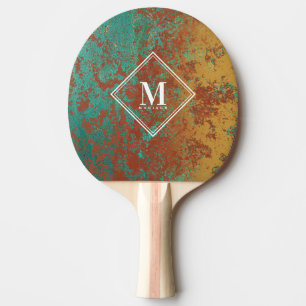 Copper Turquoise Metallic Monogram Table Tennis Ping Pong Paddle