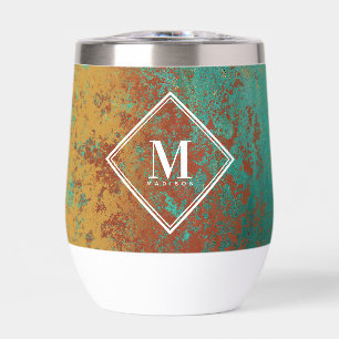 Copper Turquoise Metallic Texture Monogram Initial