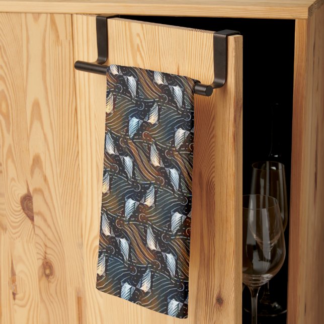 Copper Waves Abstract Geometric Flow Pattern 1303 Tea Towel (Thirds Fold)