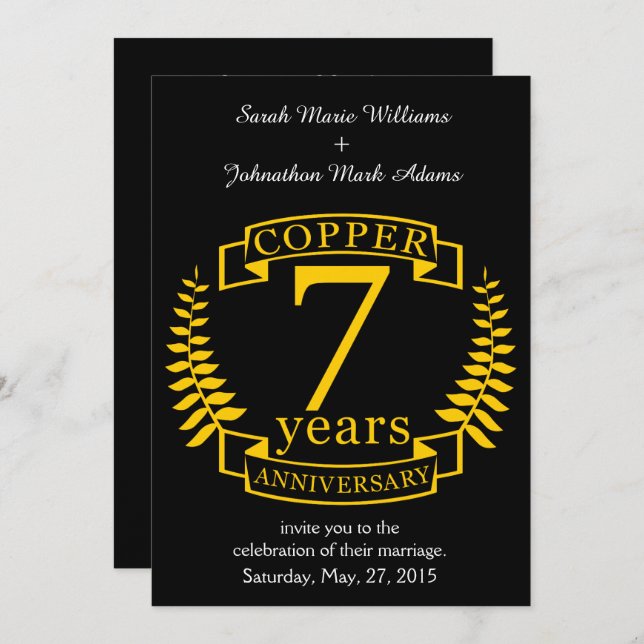 Copper wedding anniversary 7  years invitation (Front/Back)