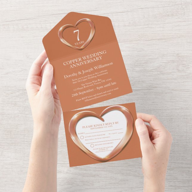 Copper wedding anniversary 7 years party event all all in one invitation (Tearaway)
