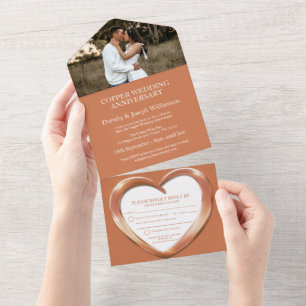 Copper wedding anniversary 7 years party photo all in one invitation
