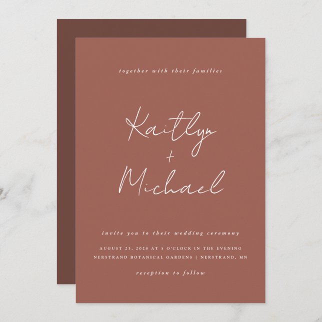 Copper Wedding Invitation Modern Handwriting (Front/Back)