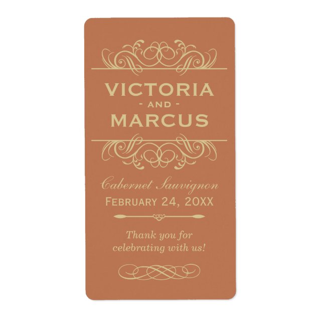 Copper Wedding Wine Bottle Monogram Favour Labels (Front)