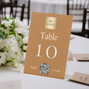 Copper white business logo QR code table number Pedestal Sign