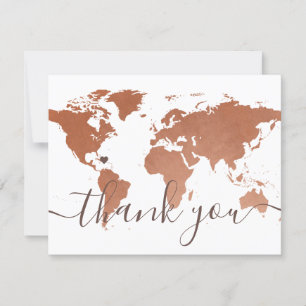 Copper World Map Beach Destination Wedding Pic Thank You Card