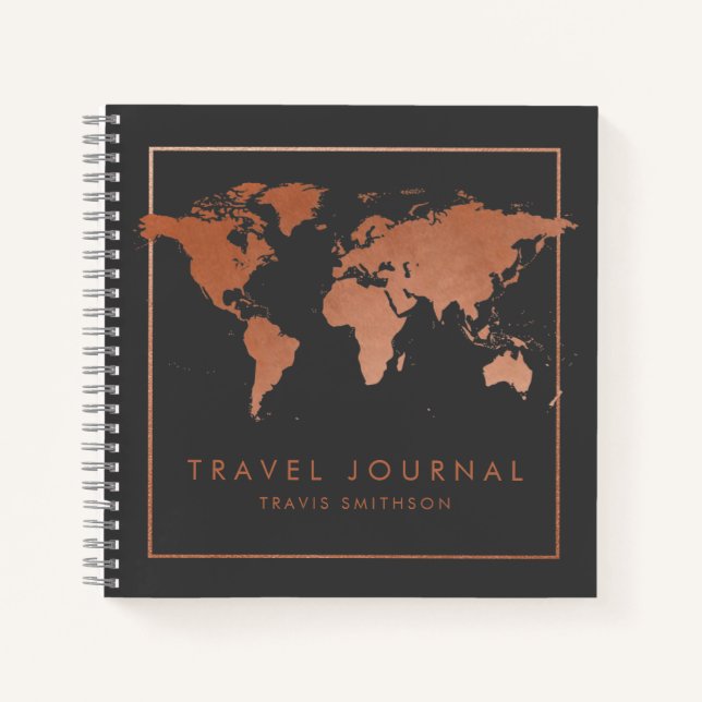 Copper World Map Modern Travel Journal or Notebook (Front)