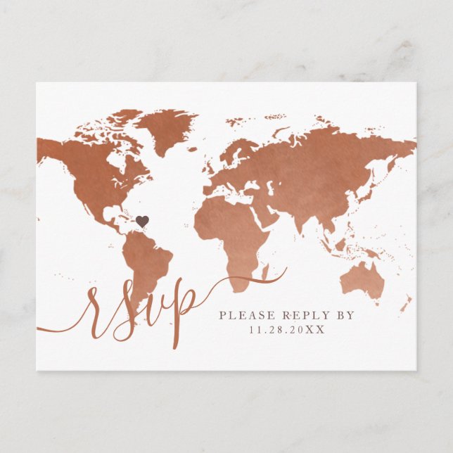 Copper World Map Travel Destination RSVP Postcard (Front)