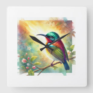Copperthroated Sunbird 020924AREF133 - Watercolor Square Wall Clock