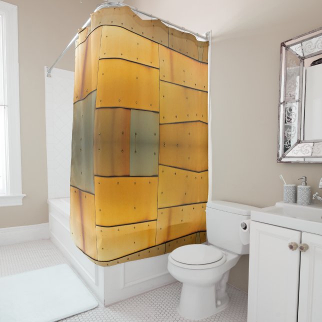 Coppery Brass Sheet Metal Shower Curtain (In Situ)