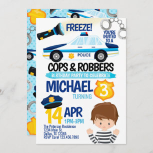 Cops and Robbers Birthday Party Invitation Invite