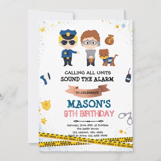 Cops and robbers party invitation (Front)