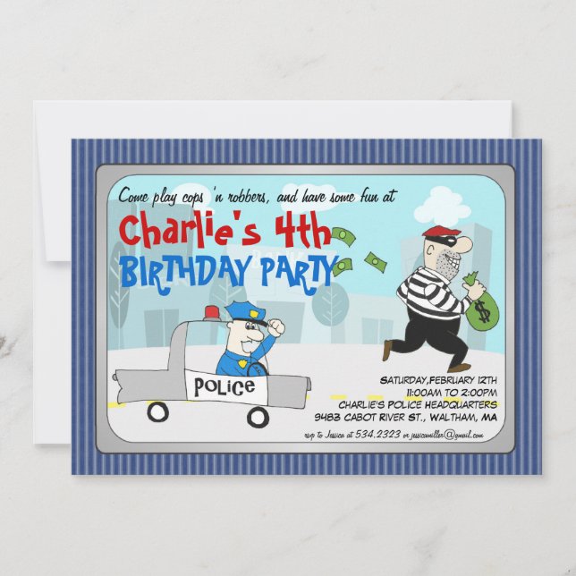 Cops n Robbers Cartoon Party Invitation (Front)