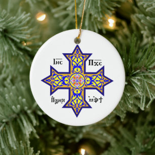 Coptic cross ceramic tree decoration
