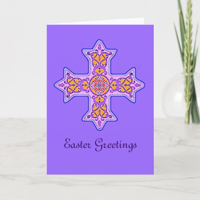 Coptic Cross Easter Card in Purple (Front)