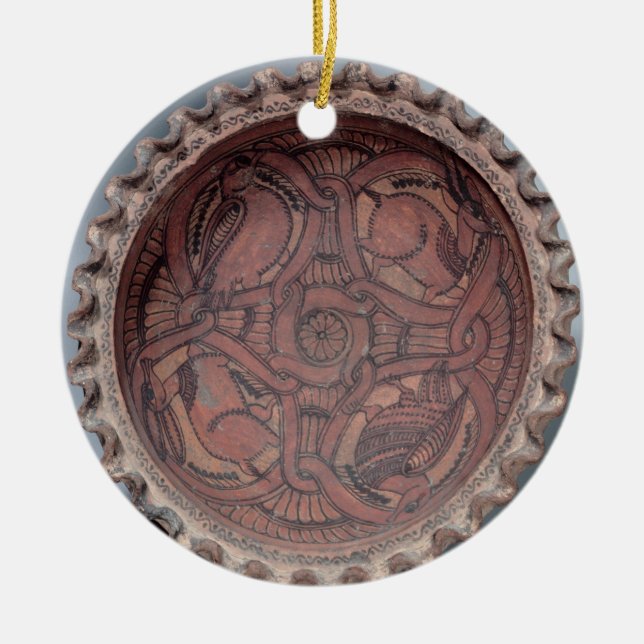 Coptic cup, painted terracotta with swag borders, ceramic tree decoration (Front)