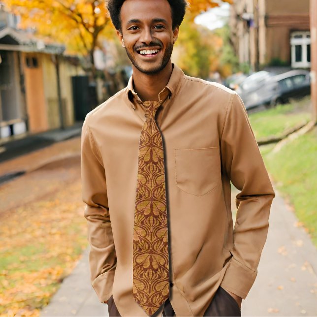 Coptic embroidery pattern  - Orange leaves Tie (Creator Uploaded)