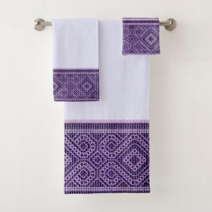 Coptic textile pattern in purple bath towel set