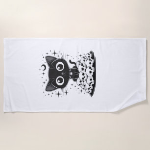 Copy of Cat Skulls Creepy Cute Kitty Goth Black Al Beach Towel
