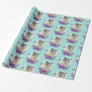 Copy of Hand drawing funny Cute cat with flowers Wrapping Paper