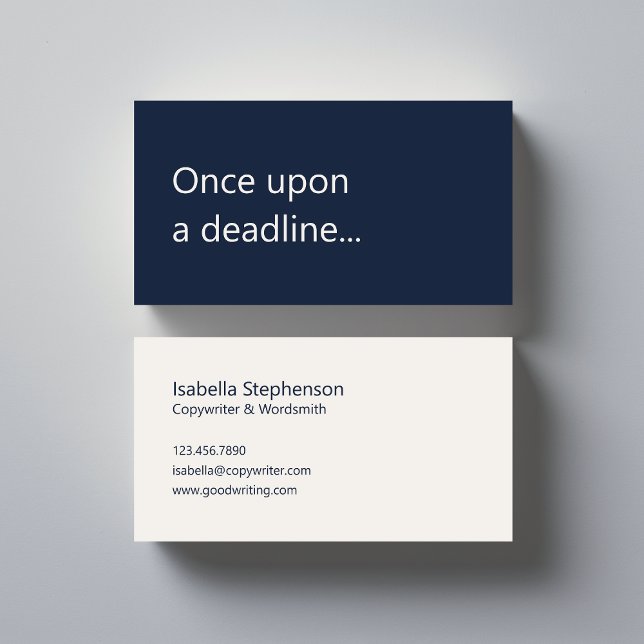 Copywriter Freelance Writer Modern Navy Blue White Business Card (Creator Uploaded)