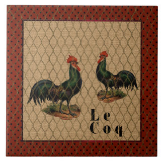 Coqs a la Ferme Vintage Tile