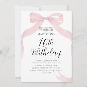 Coquete pink bow Birthday invitation