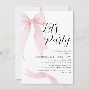 Coquete pink bow Birthday party Invitation