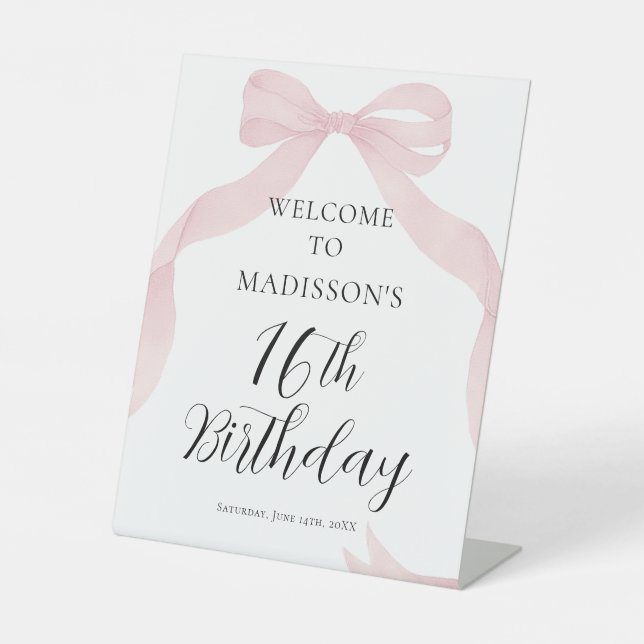 Coquete pink bow Birthday Welcome sign (Front)