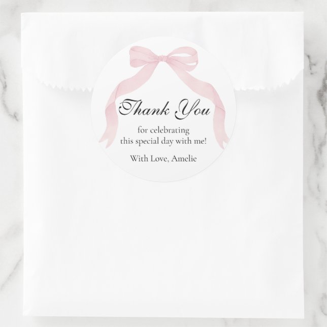 Coquete pink bow Thank You Classic Sticker  (Bag)