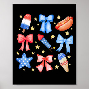 Coquette 4th Of July Blue Red Bows Stars  Poster