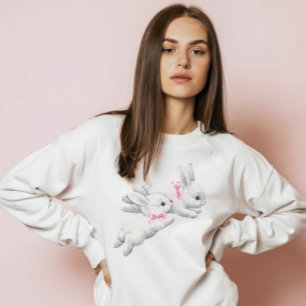 Coquette: Adorable White rabbits with Pink bow Hoodie