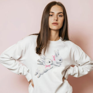 Coquette: Adorable White rabbits with Pink bow Hoodie