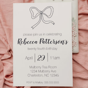 Coquette Aesthetic Black Bow Feminine Bday Party Invitation